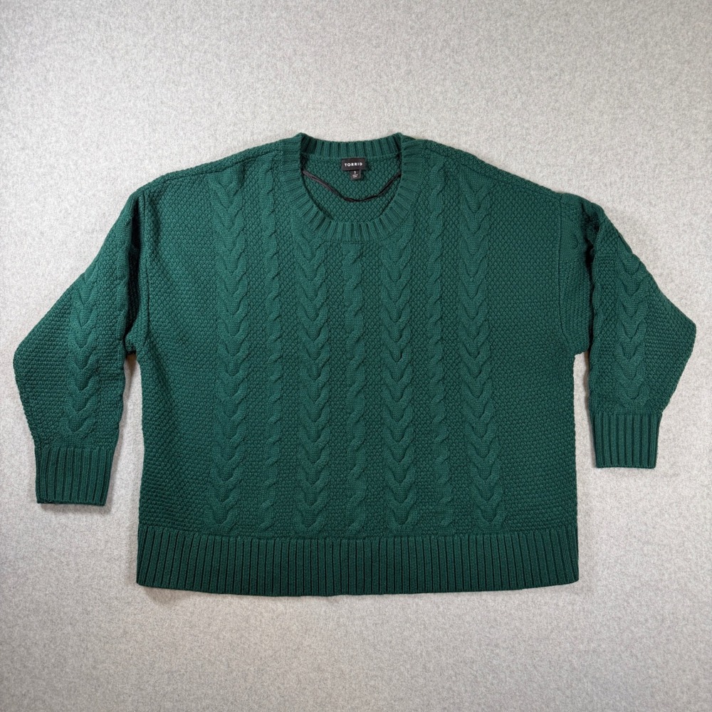 Torrid Sweater Womens 3 Green Cable Knit Pullover Crew Neck Textured Relaxed Fit - Picture 11 of 11